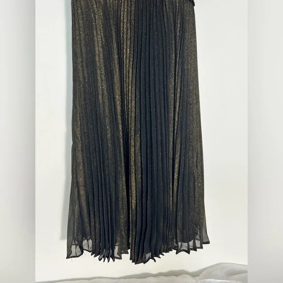 Nanette Lepore Dress Very Black Gold Solid Sleeveless Pleated Size 6 - Picture 3 of 12